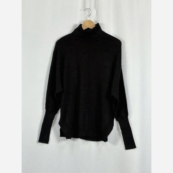 Black Turtleneck Sweater with Dolman Sleeves - Picture 6 of 9